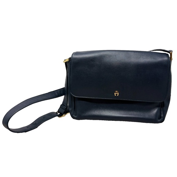 Etienne Aigner Handbags - Vintage Etienne Aigner Navy Blue Leather Crossbody Shoulder Bag Organizer